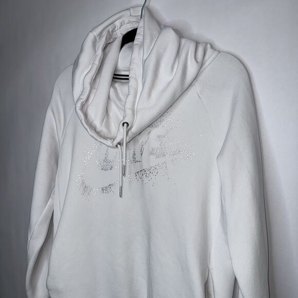 Nike Women’s Rally Metallic Pullover Hoodie Funnel Neck White Size Medium - Picture 3 of 6